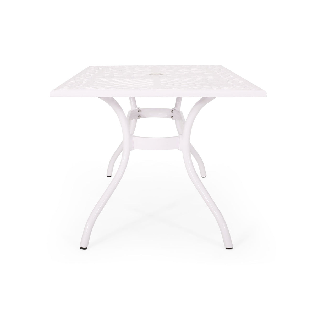 Celestine - Outdoor Cast Aluminum Dining Table With Floral Lattice Design And Umbrella Holder