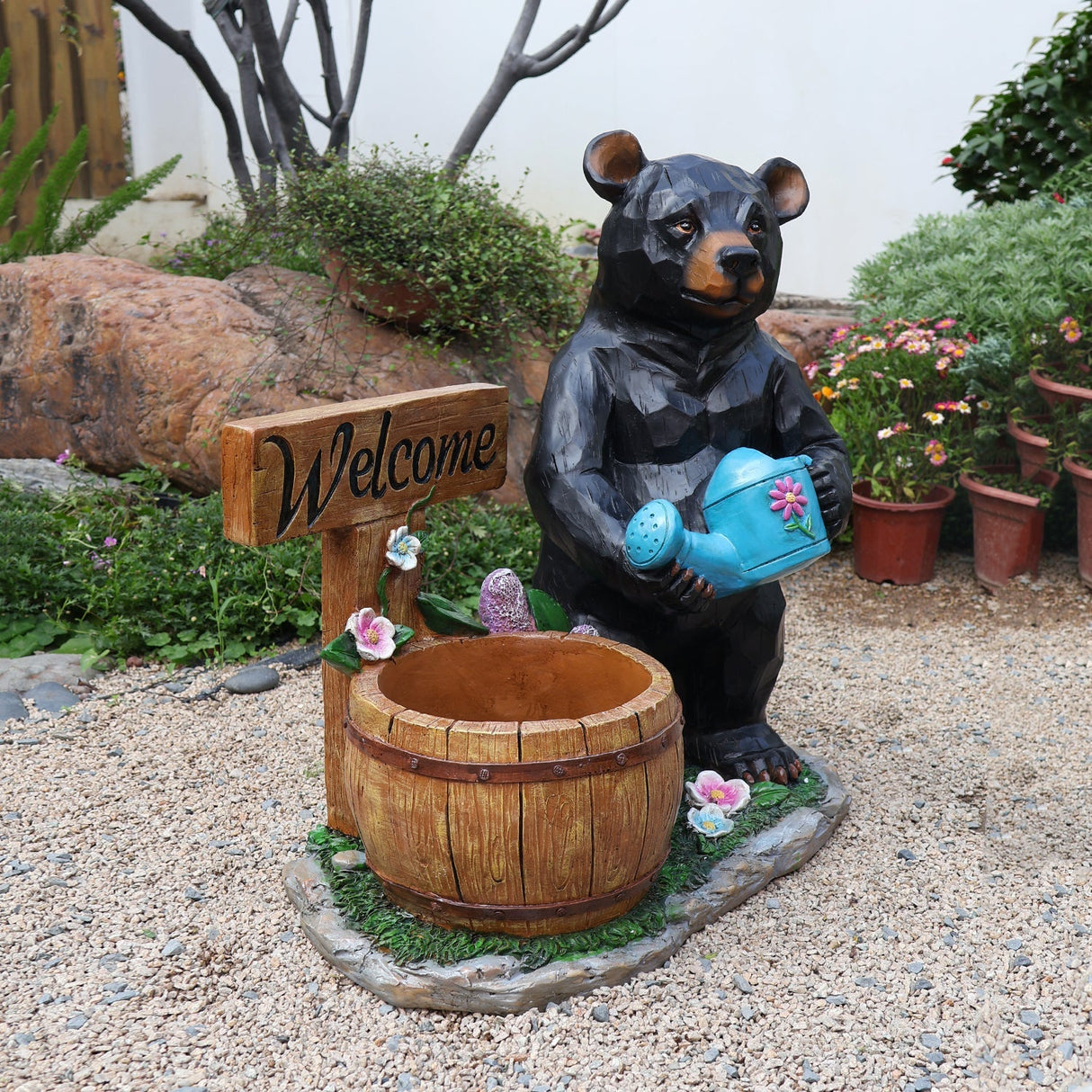 Outdoor Garden Sculpture Bear Flower Pot Planter