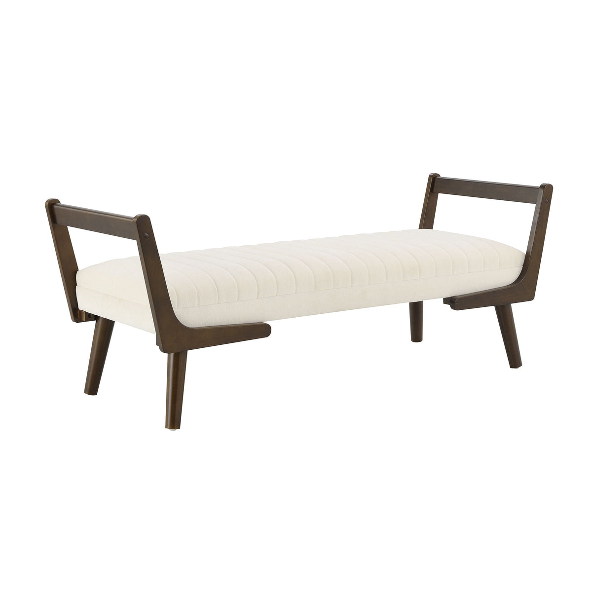 Mid-Century Bench with Wood Legs - Upholstered Seating - Beige or Dark Brown