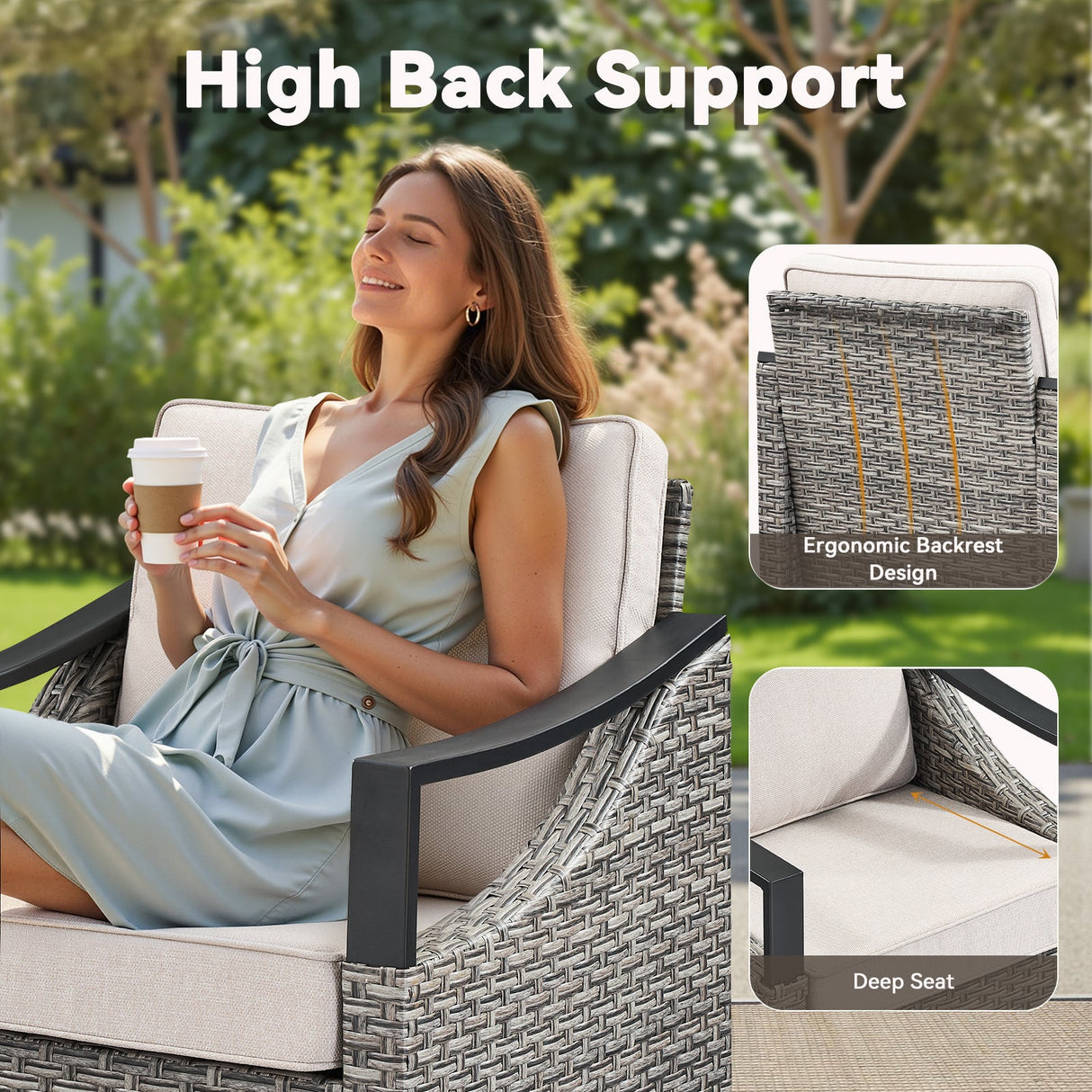 3-Piece Outdoor Conversation Set with Swivel Rocking Chairs
