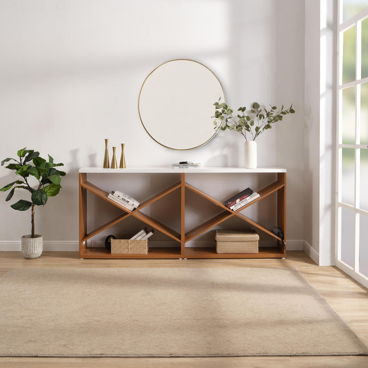 70.87 Inch Farmhouse Console Table in White