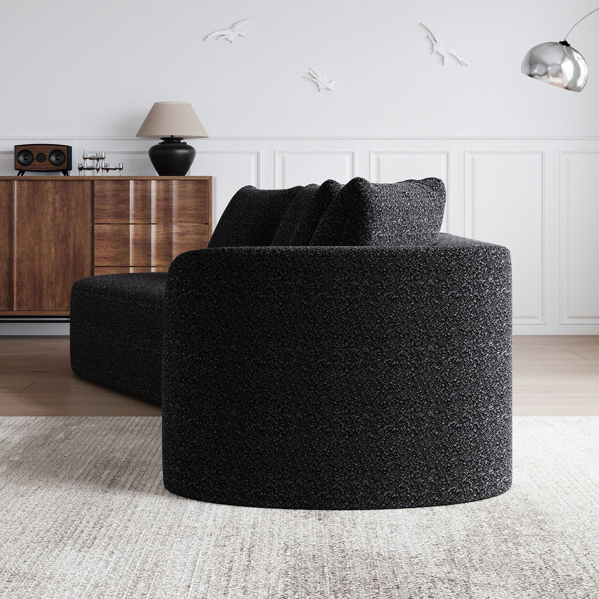 Upholstered Oversized Sectional Sofa, 4 Seater Extra Deep & Wide Seat Curved Cloud Couch With 4 Throw Pillows, Free Combination Living Room - Black