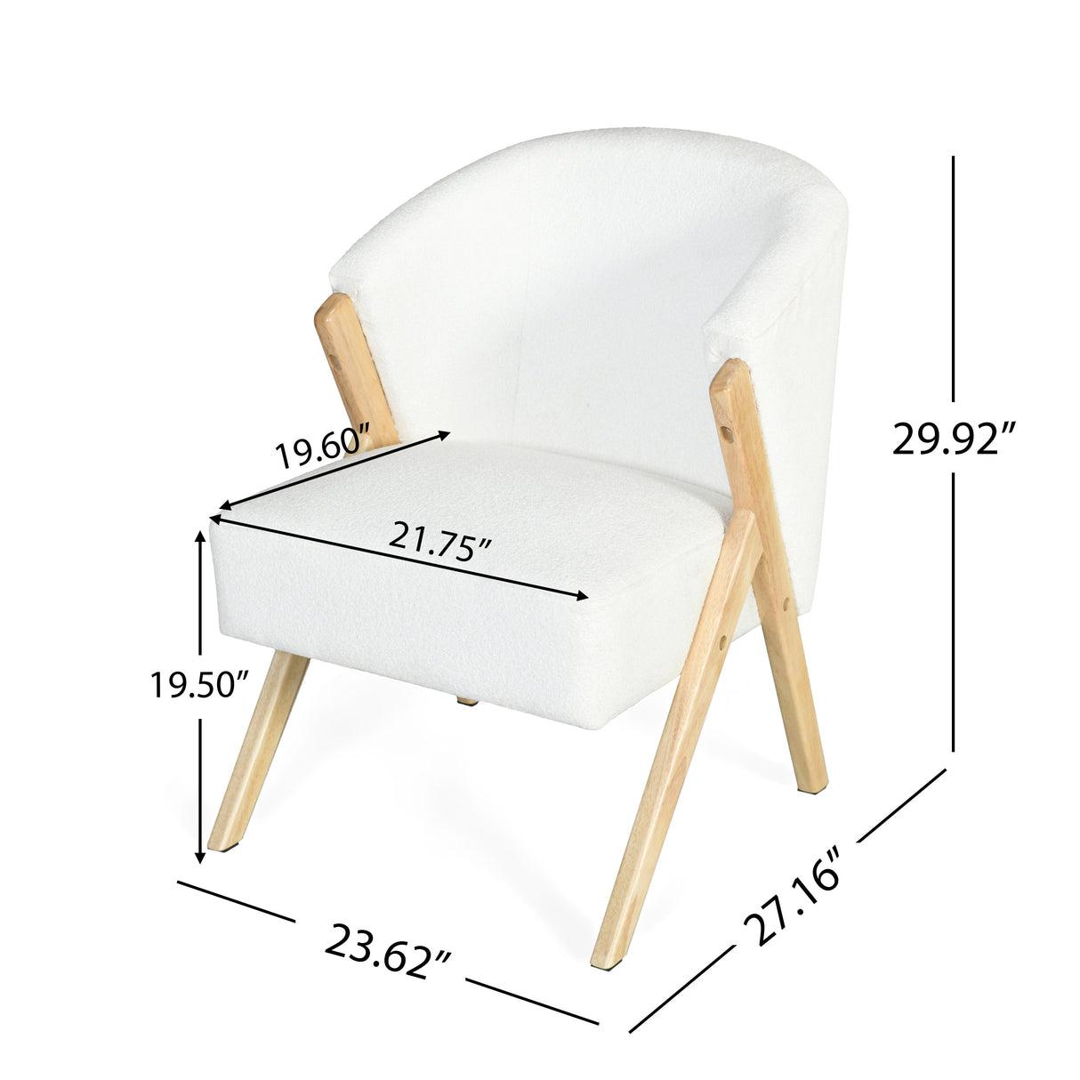 Modern Accent Chair with White Polyester Upholstery and Solid Wood Frame
