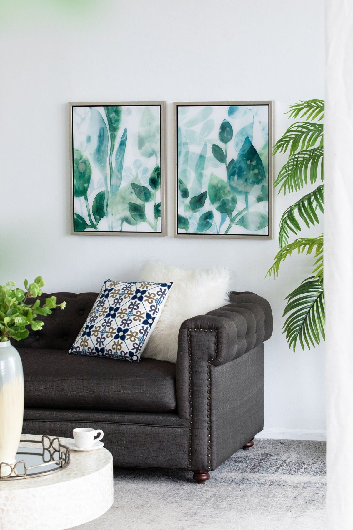 Framed Printed Acrylic Decorative Wall Art, Wall Decor For Living Room (Set of 2) - White / Green