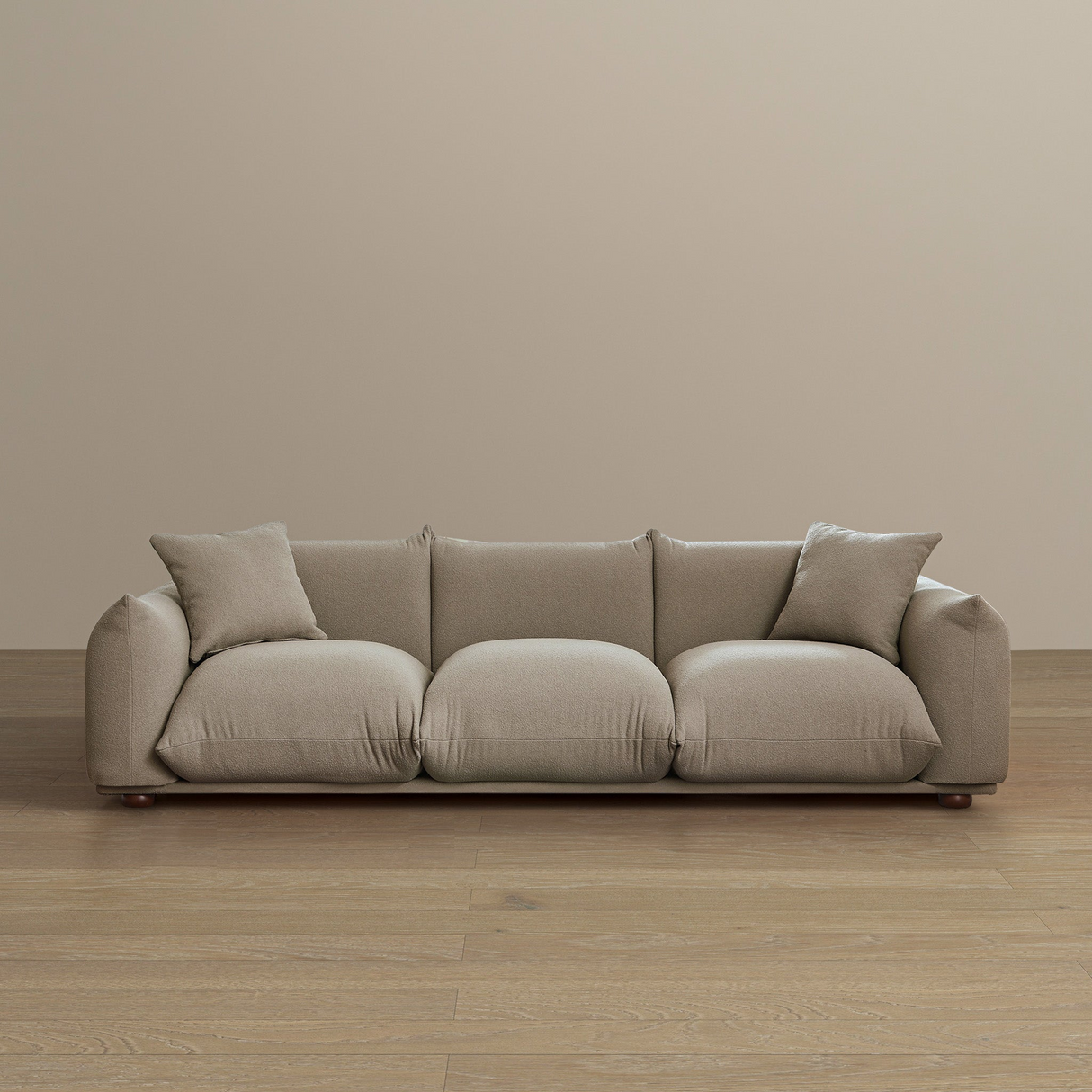 Kely Modern 100'' Mocha Boucle Upholstered Sofa with Solid Wood Legs