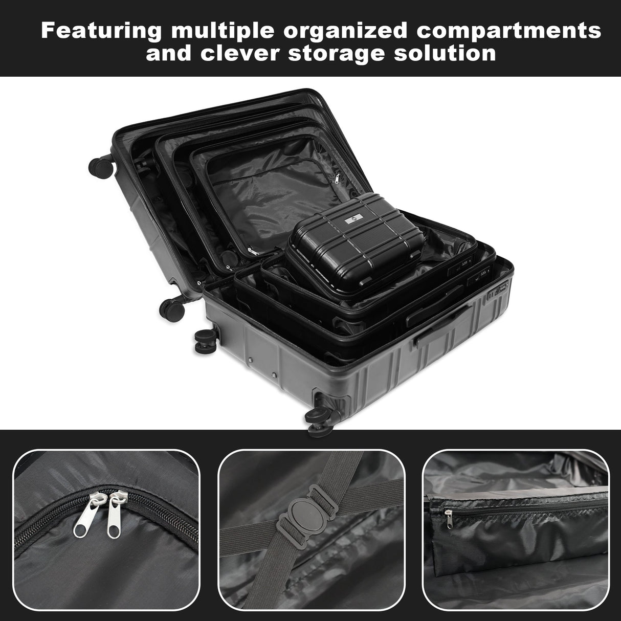 Luggage Sets ABS+PC Hardshell 4pcs Lightweight Durable Suitcases