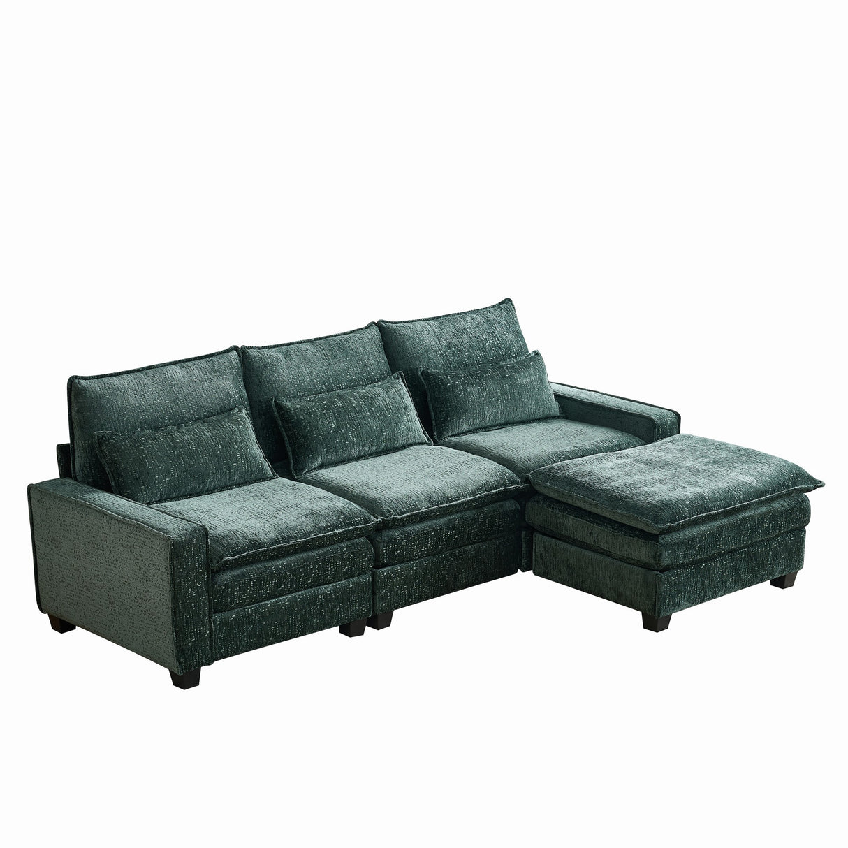 Modern-Comfy-Chenille-L-Shaped-Sectional-Sofa-with-Movable-Ottoman,-Green,-99''-Sofas-&-Sectionals