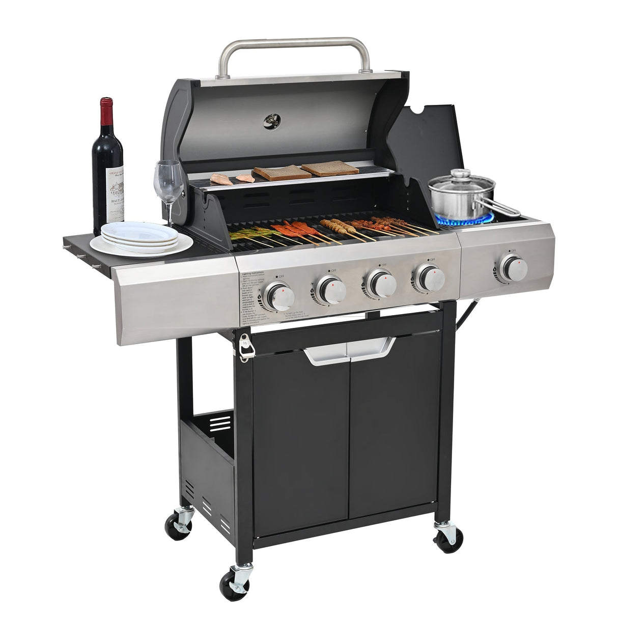 Propane Grill 4 Burner Stainless Steel Gas Grill with Side Burner