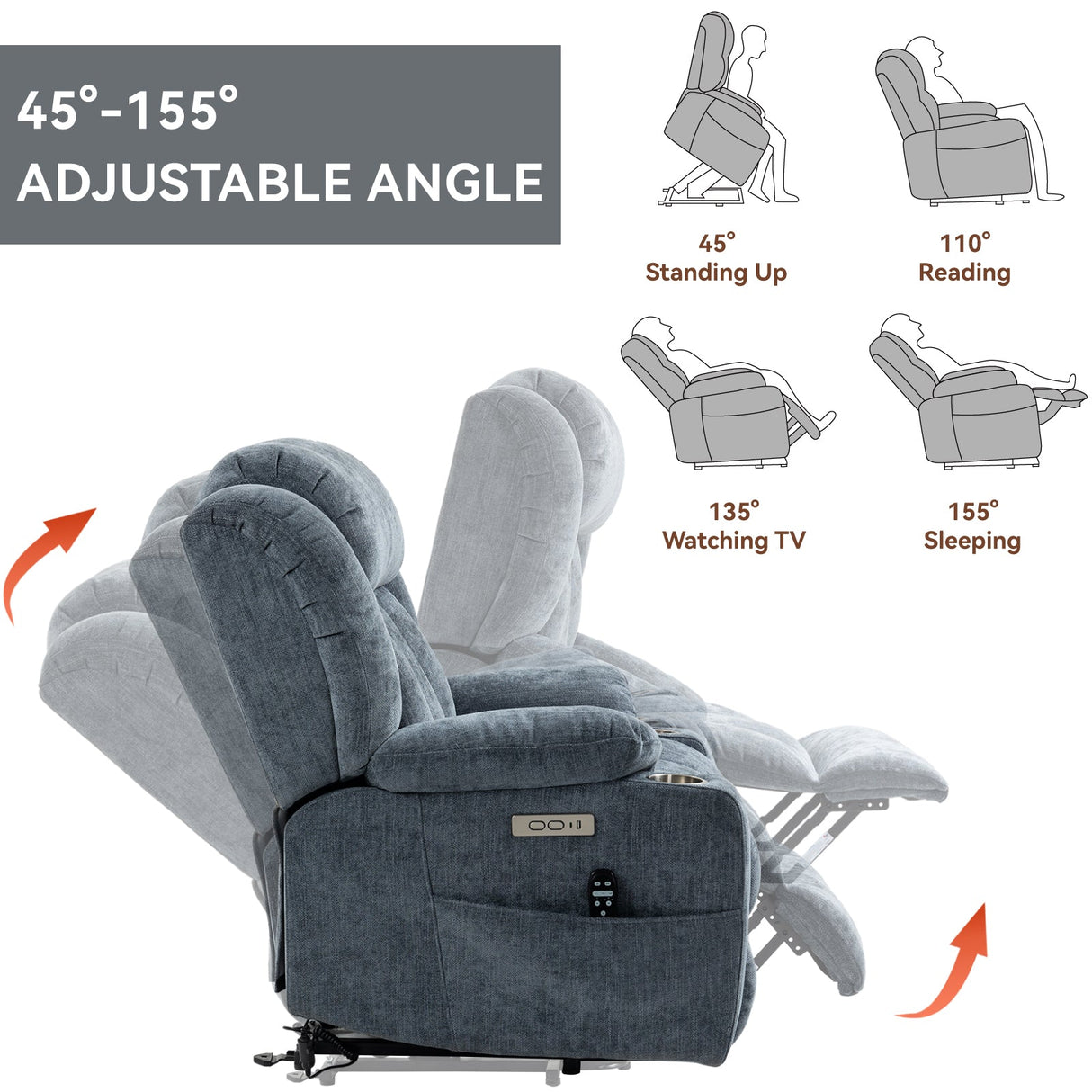 Chenille Power Lift Recliner Chair with Massage & Heating