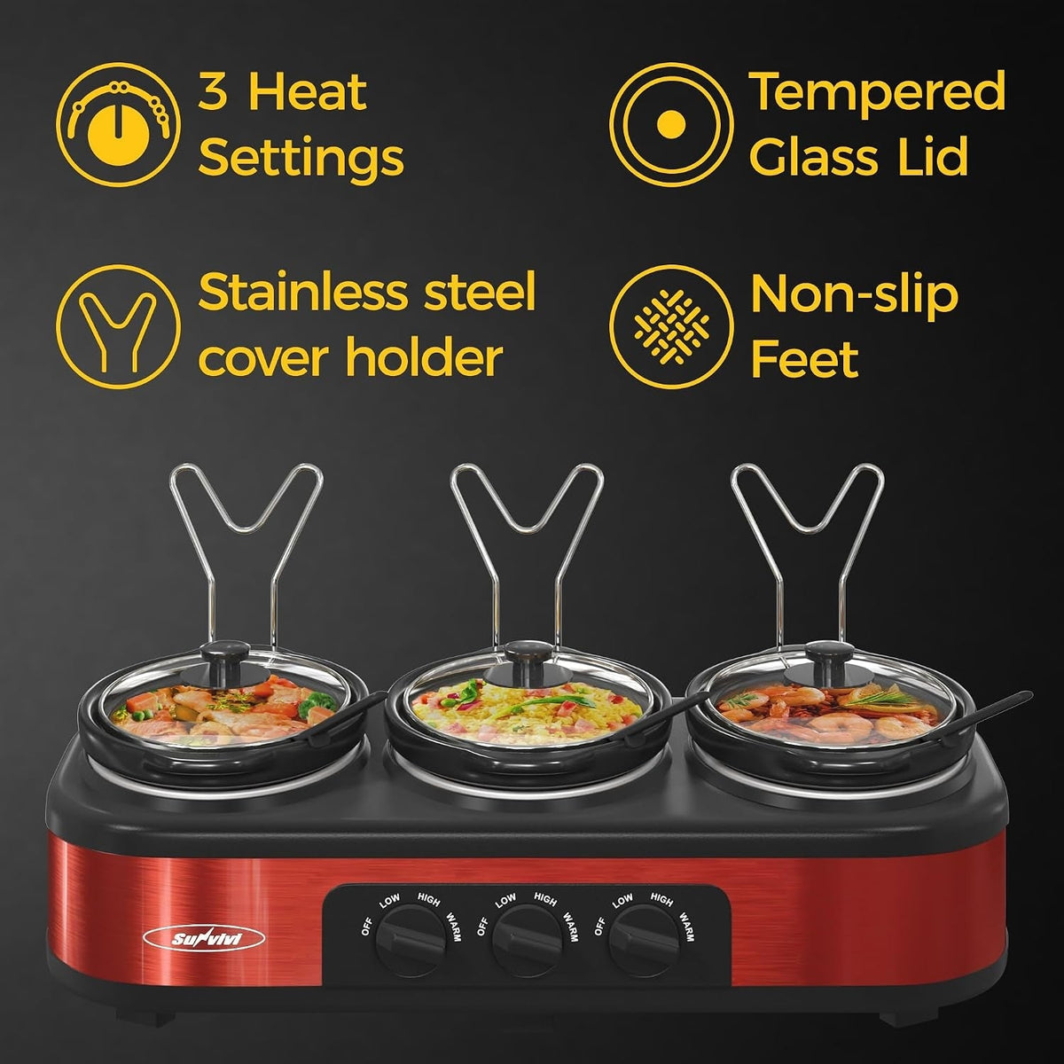Triple Slow Cooker, Buffet Food Warmer