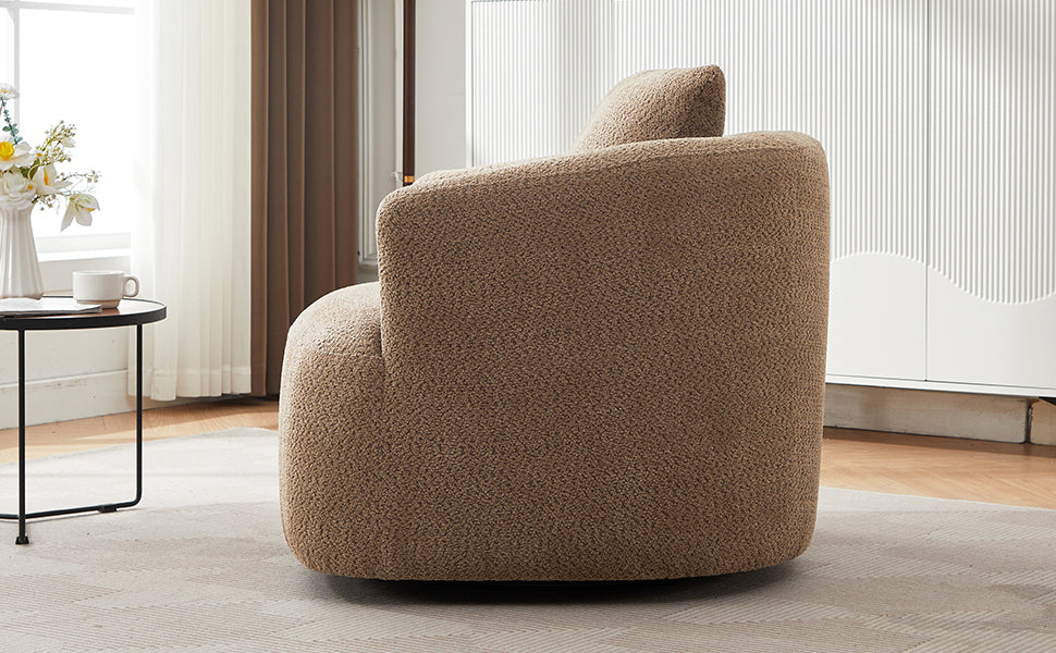 Chenille Upholstered 360° Swivel Chair with Throw Pillow, Dark Brown