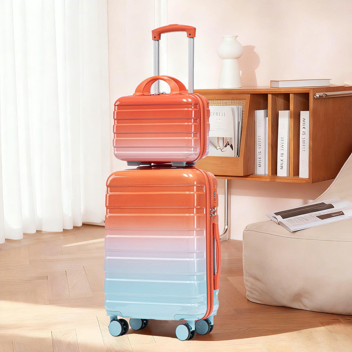 2 Pc PC Spinner Wheel Luggage Set with Gradient Color and Lock