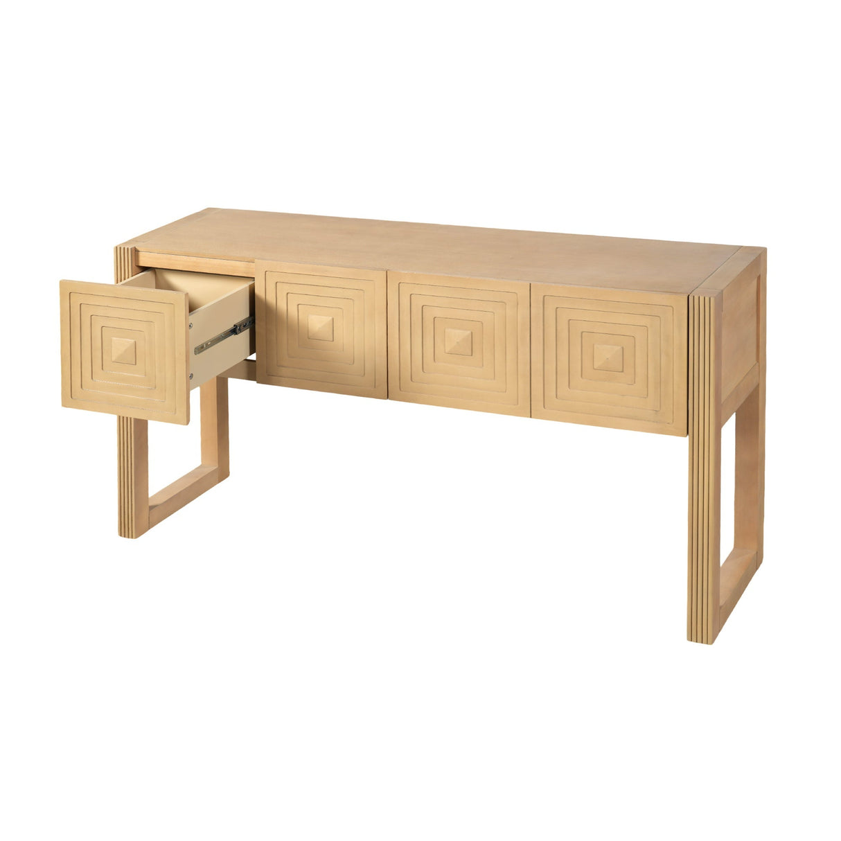 Geometric Carved Console Table with Soft-Close Drawers