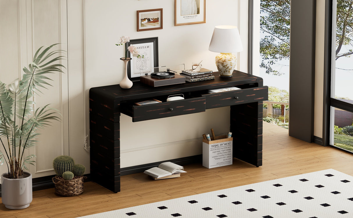 Curved Console Table with StorageDistressed Black