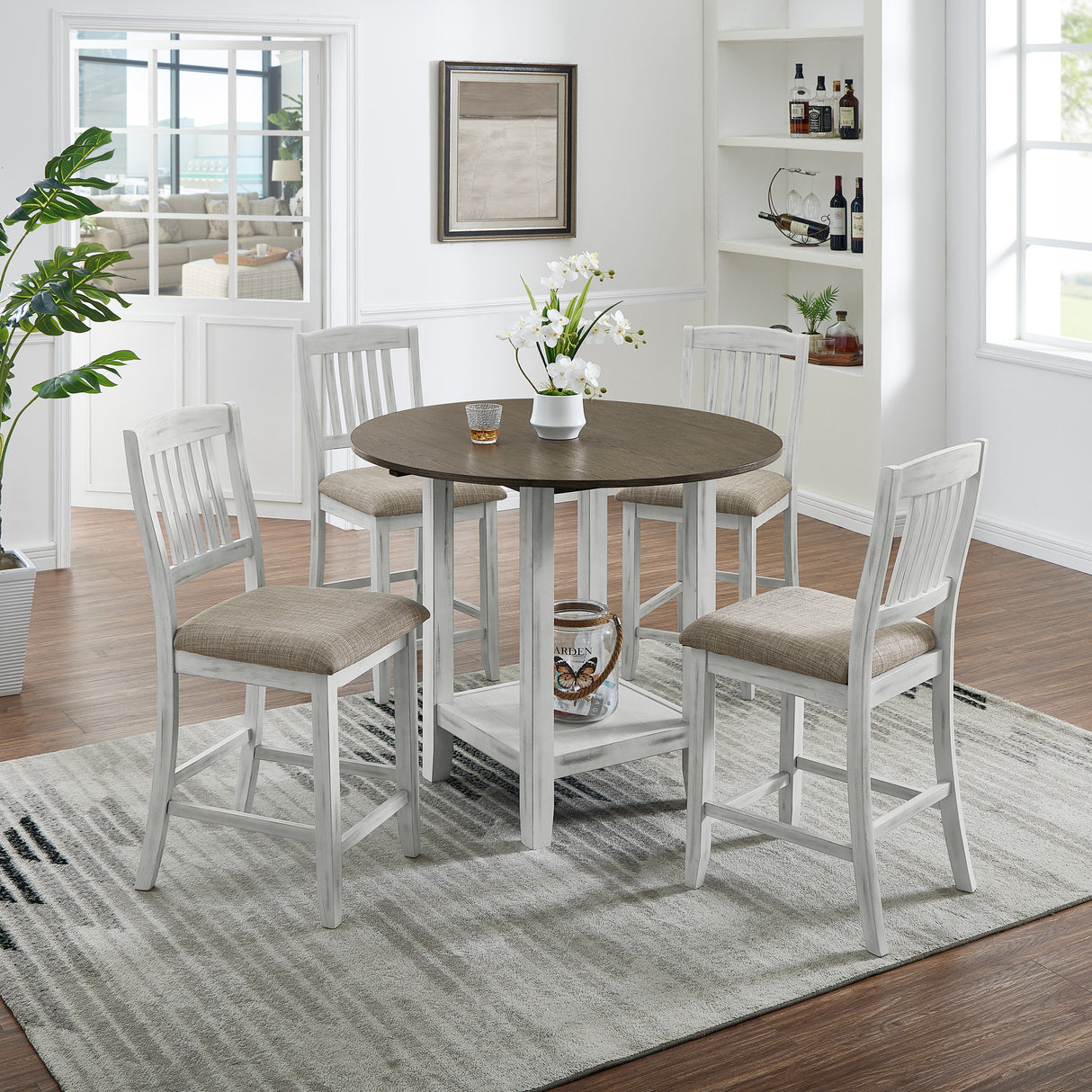 Foldable leaf dining set with 4 chairs
