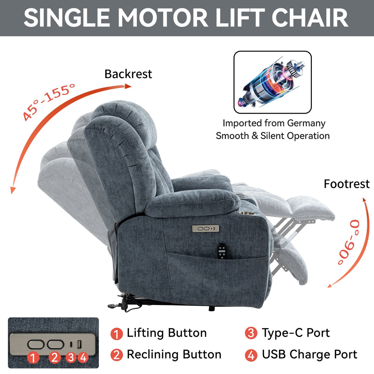 Chenille Power Lift Recliner Chair with Massage & Heating