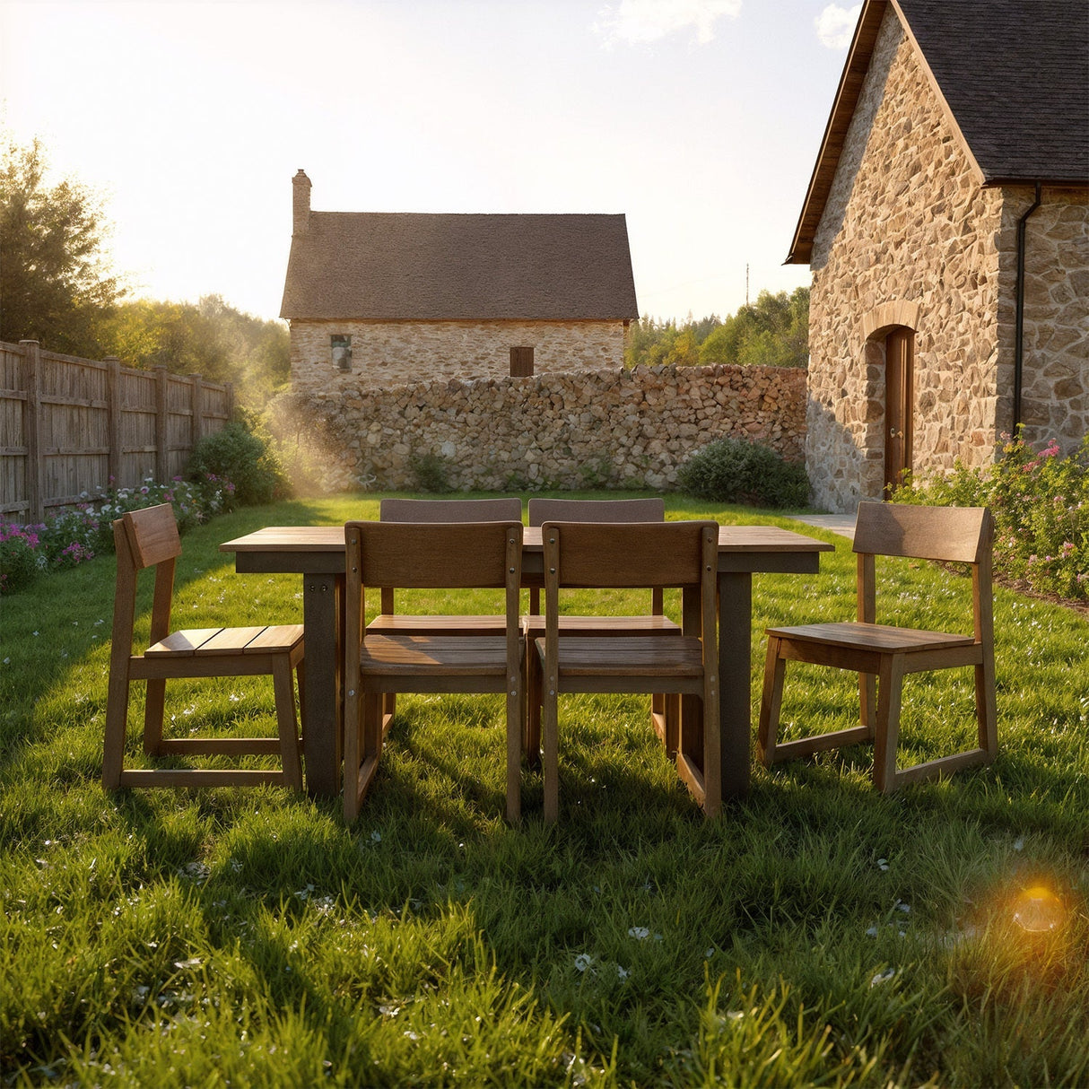 7-Piece Outdoor Dining Set with HDPE Patio Table & 6 Armless Chairs