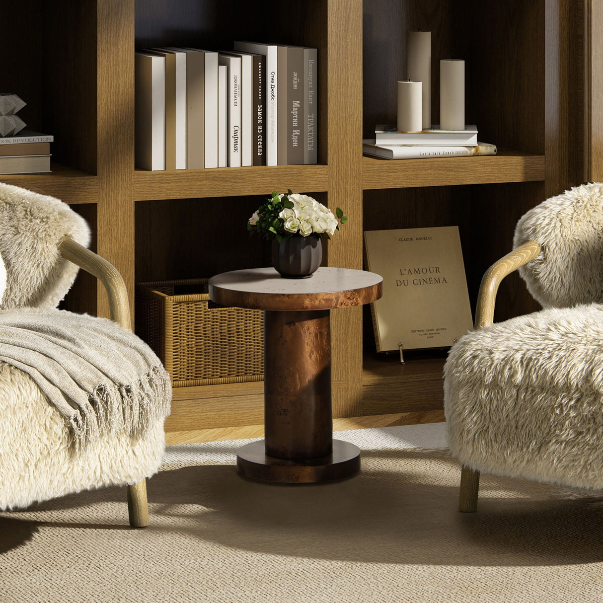 Bolin Round Pillar Burl Accent Side Table - Walnut Brown
