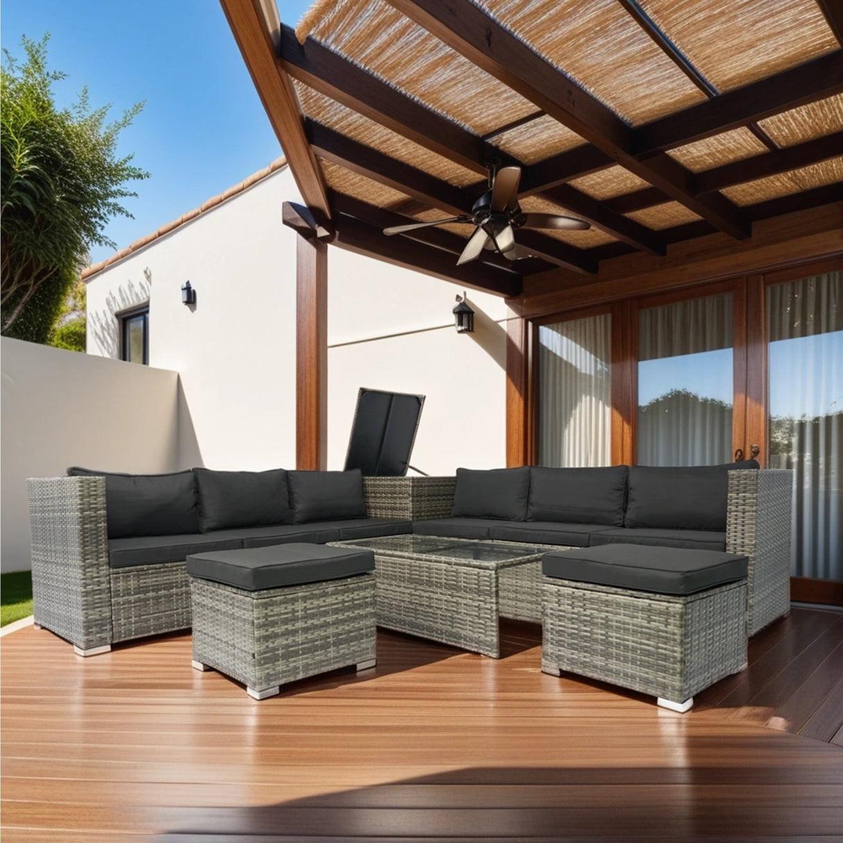 8 Piece Patio Sectional Wicker Rattan Outdoor Sofa Set with Storage Box