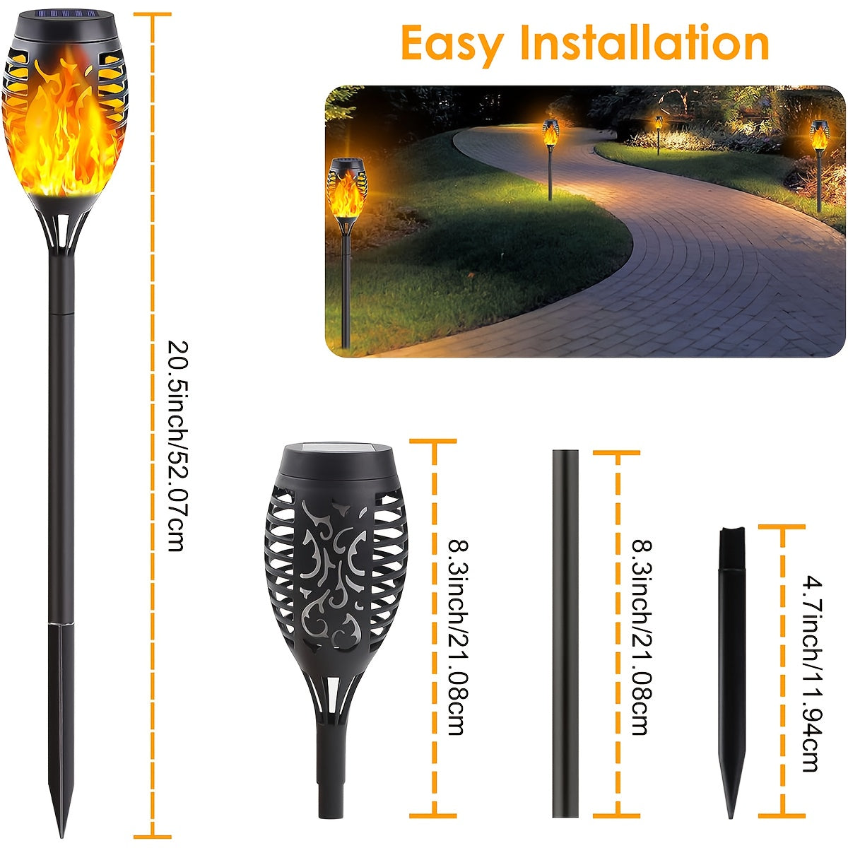 8-Pack Solar Flame Torch Lights – Flickering Outdoor Garden Lights for Patio & Lawn
