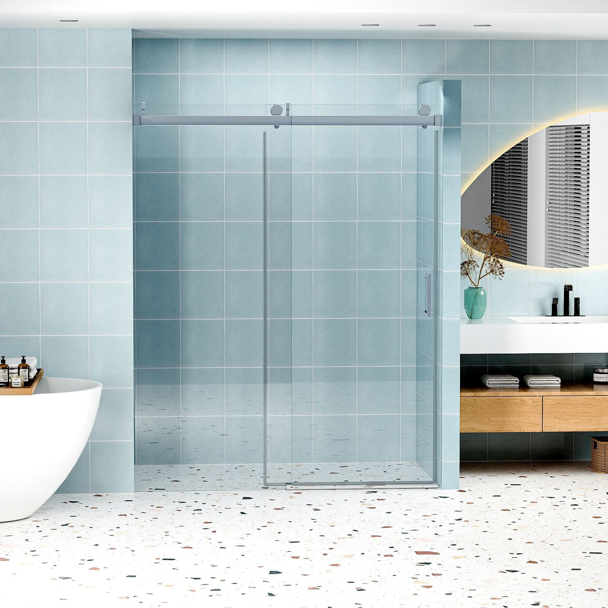 Frameless Soft-Closing Shower Door, 1/4" Tempered Glass Single Sliding