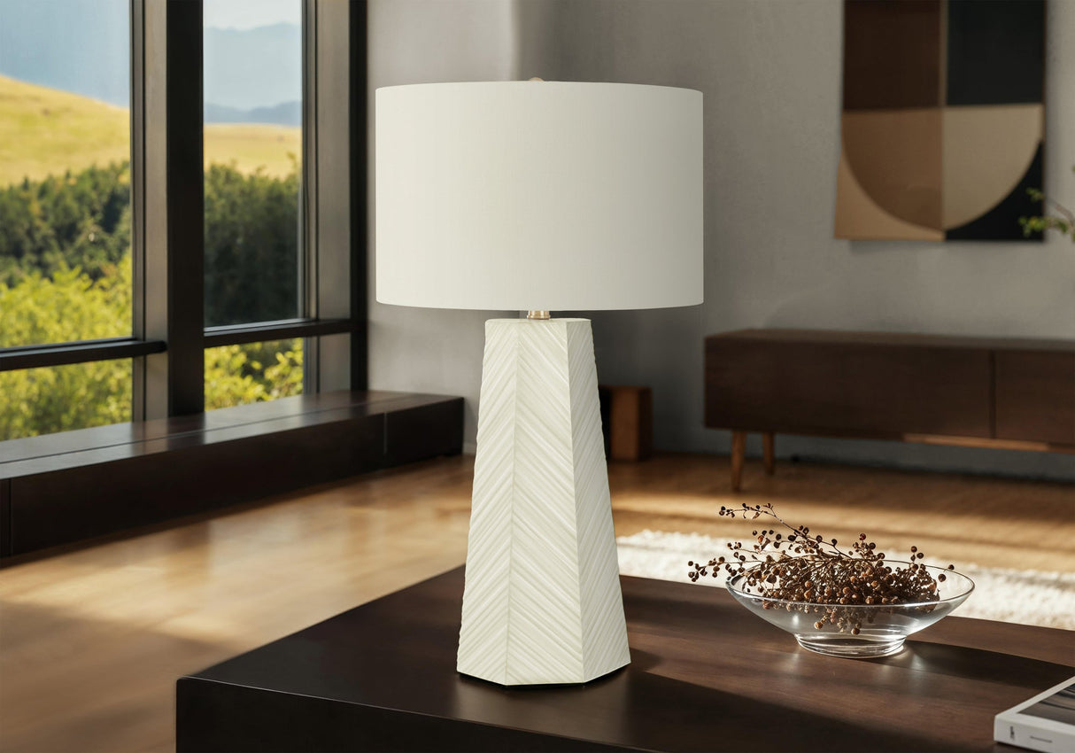 Contemporary White Ceramic Table Lamp with Ivory Shade