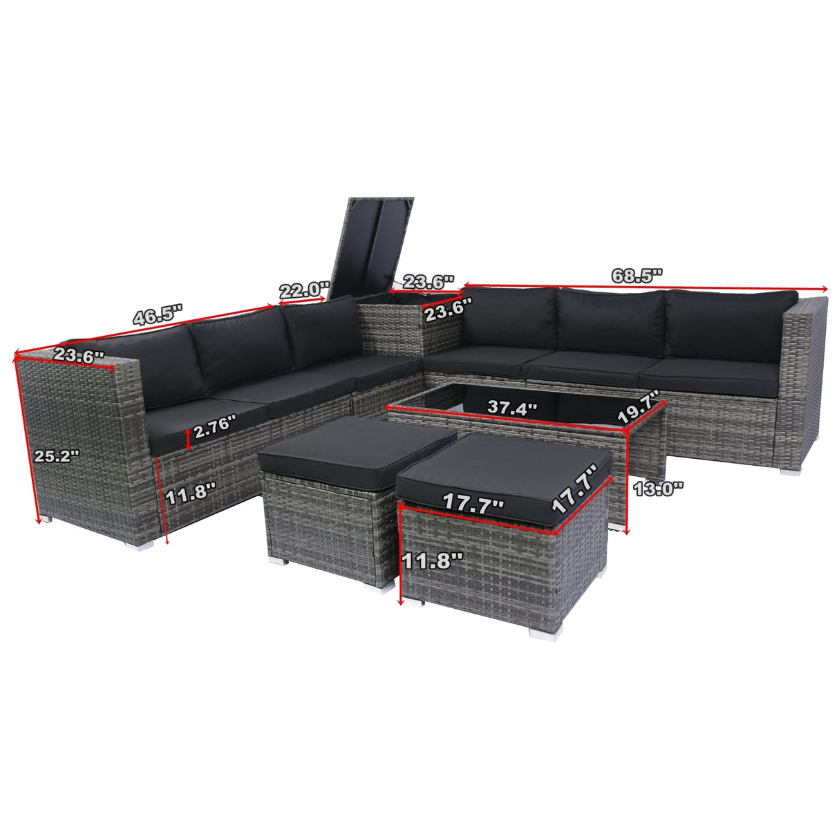 8 Piece Patio Sectional Wicker Rattan Outdoor Sofa Set with Storage Box