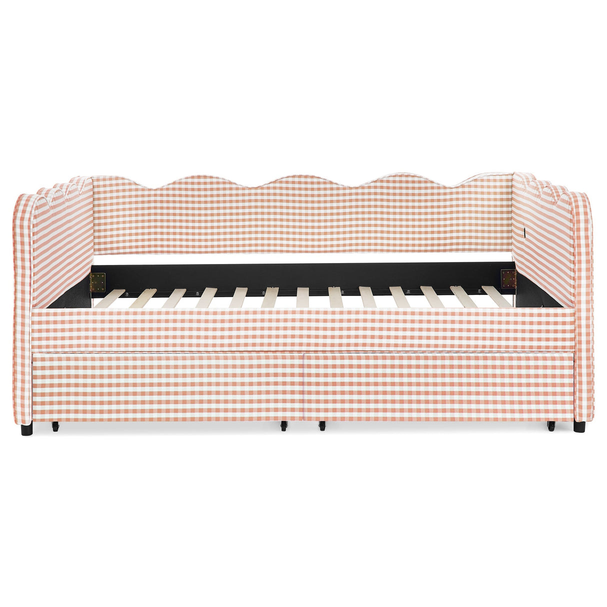 Full Size Cozy Gingham Daybed with Two Storage Drawers