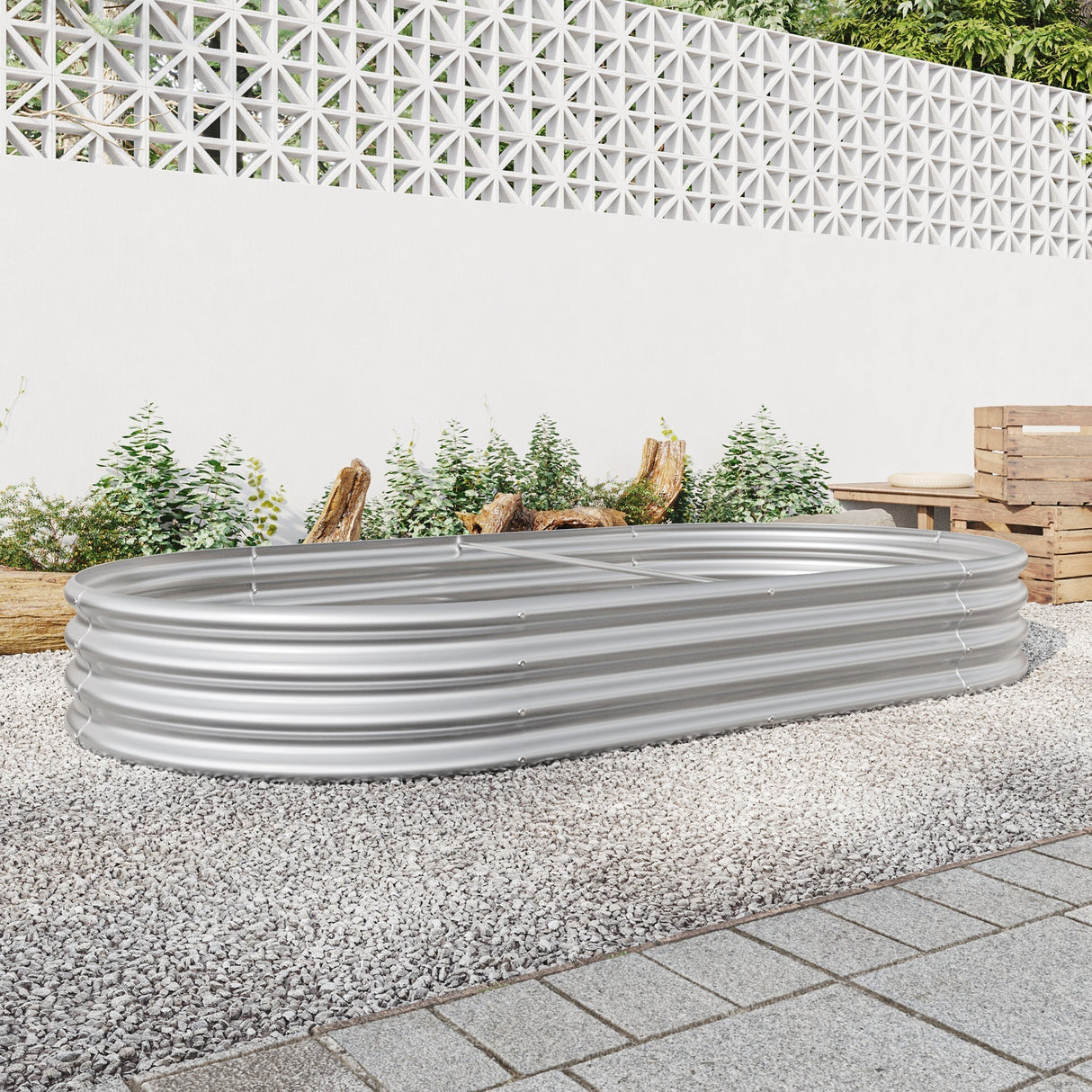 Raised Garden Bed Outdoor Oval Large Metal Raised Planter Bed - Silver