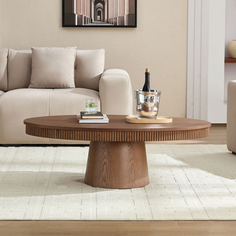 Modern-Design-Oval-Handcraft-Drum-Coffee-Table-Length-47.24-inch,Walnut-Color-