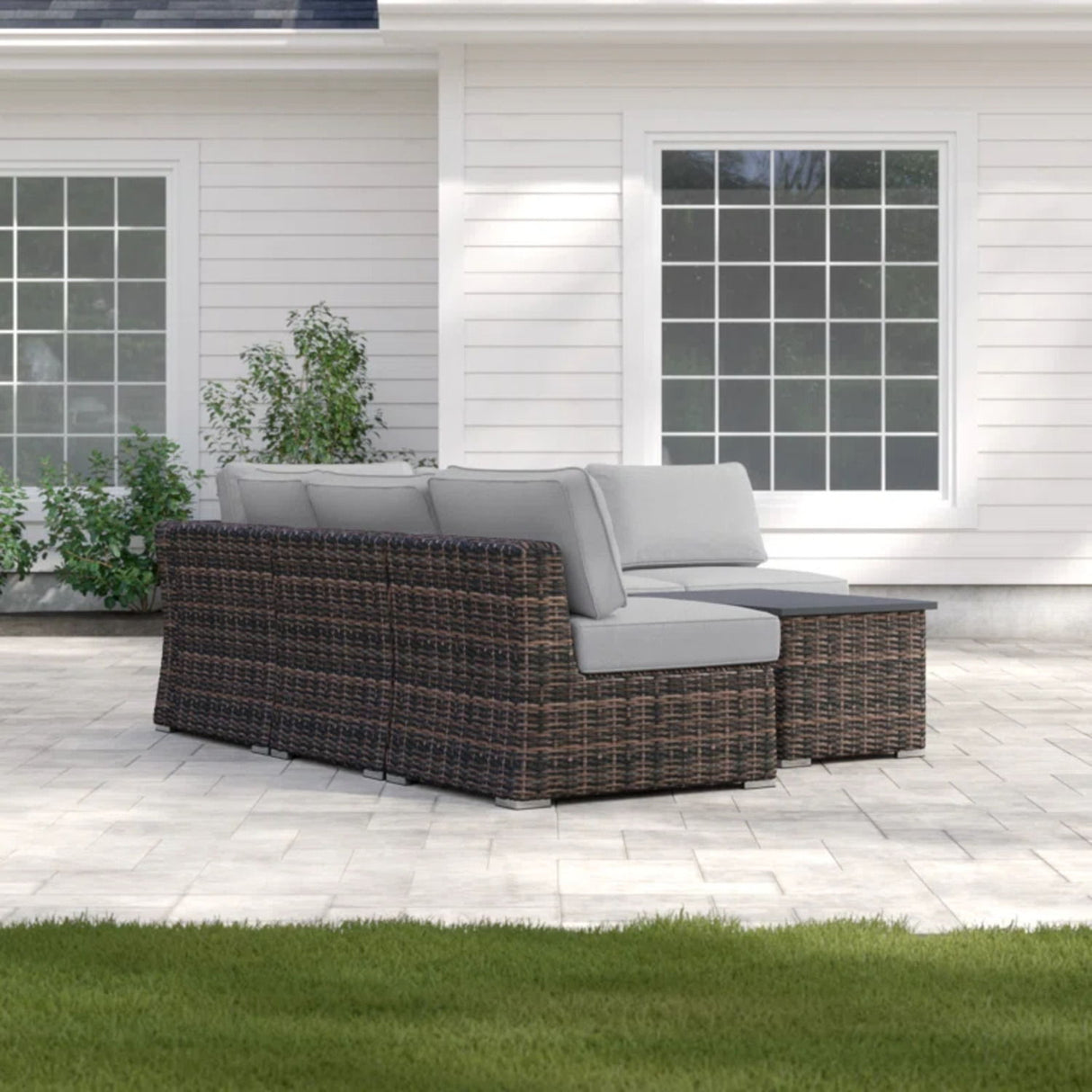 Wicker Sectional Sofa With Cushions And Table