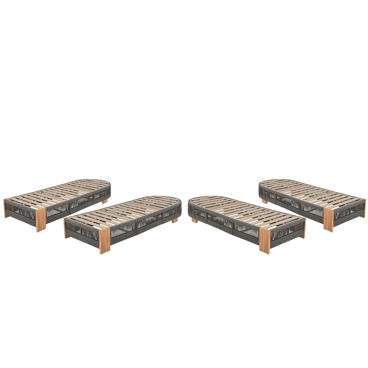 Outdoor Acacia Wood Patio Adjustable Lounge Chair - Grey Rope