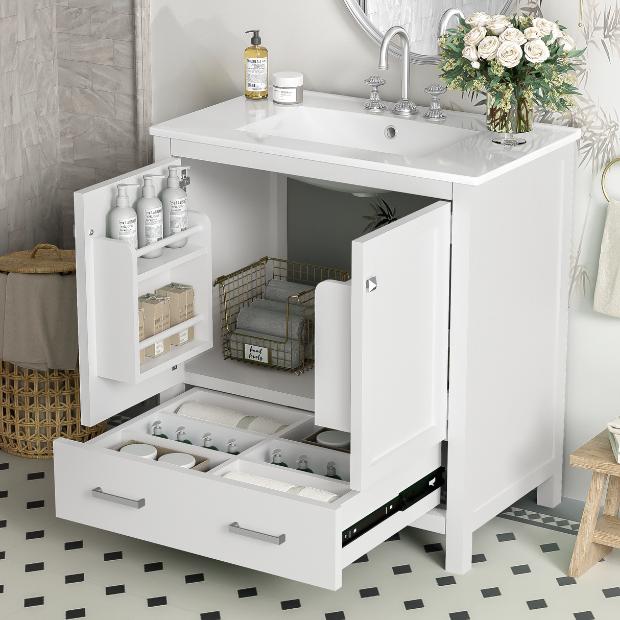 30" Blue Bathroom Vanity with Single Sink