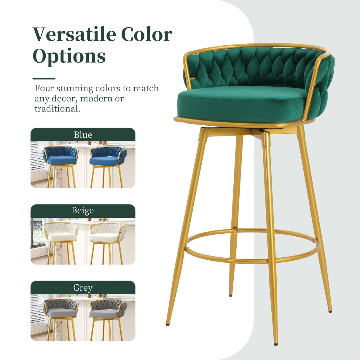 Modern Low Back Upholstered Counter Height Bar Stools (Set of 2)