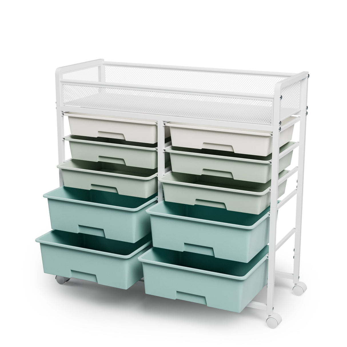 White Large Capacity 2-Row 10-Drawer Rolling Storage Cart