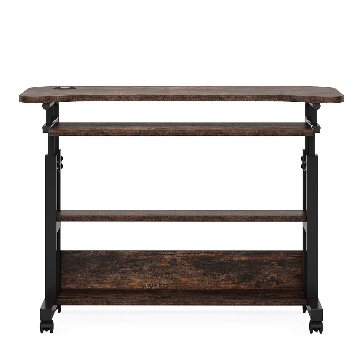 Portable Adjustable Desk With Power Outlets, USB Charging Ports, And Sliding Keyboard Tray - Brown / Black