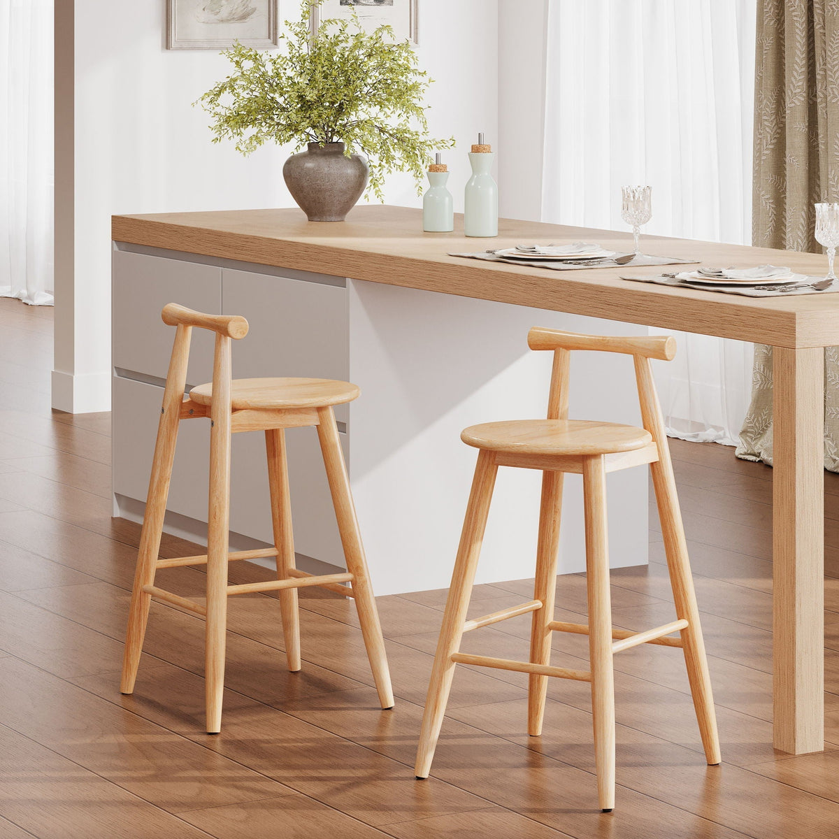 Natural Grove Indoor Barstool Set of 2 with Fabric Seat - Natural