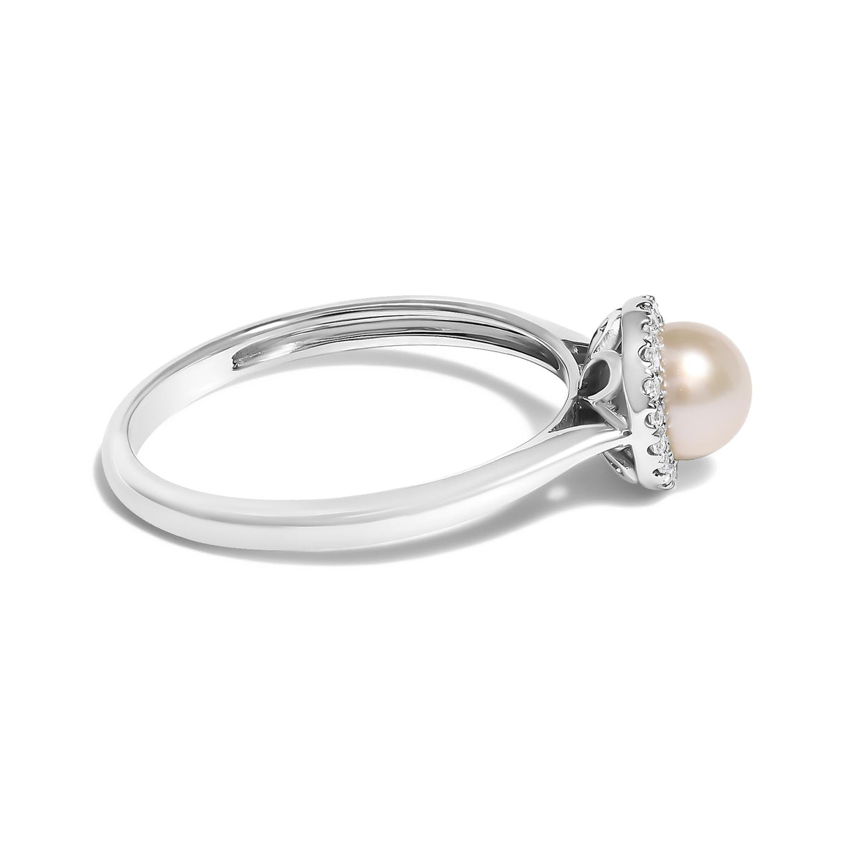 10K White Gold 5MM Cultured Freshwater Pearl and Diamond Halo Ring (I-J Color, I1-I2 Clarity)