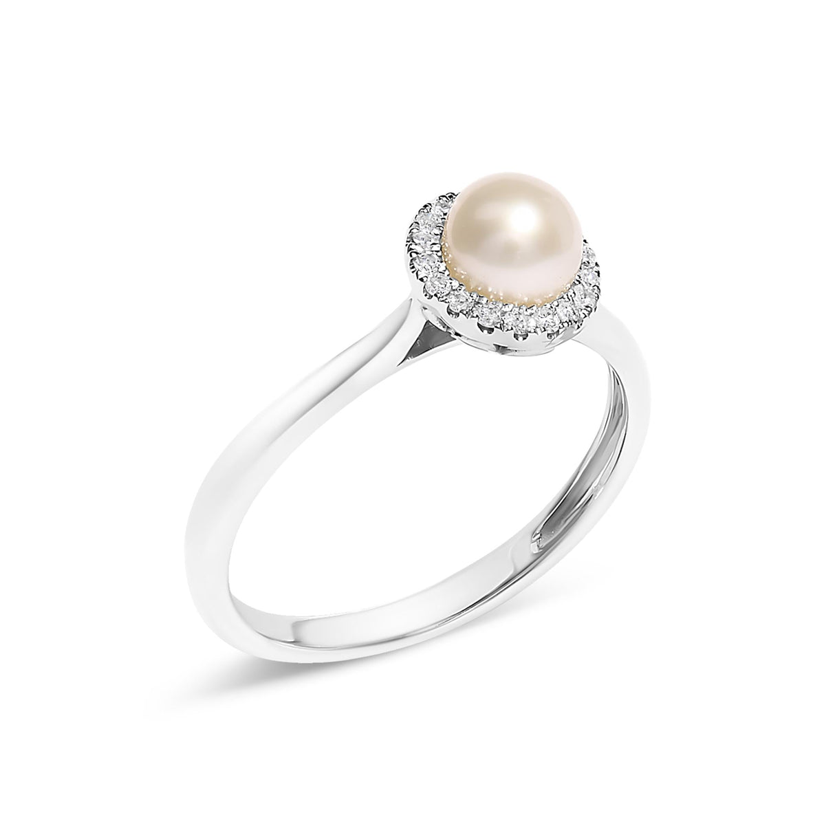 10K White Gold 5MM Cultured Freshwater Pearl and Diamond Halo Ring (I-J Color, I1-I2 Clarity)