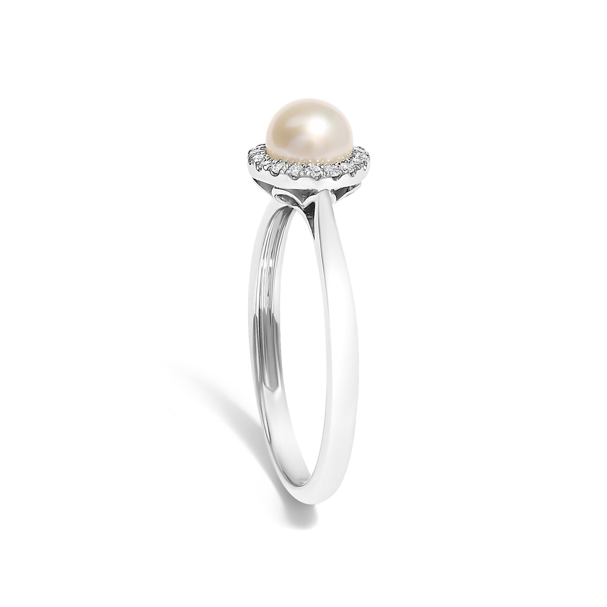 10K White Gold 5MM Cultured Freshwater Pearl and Diamond Halo Ring (I-J Color, I1-I2 Clarity)