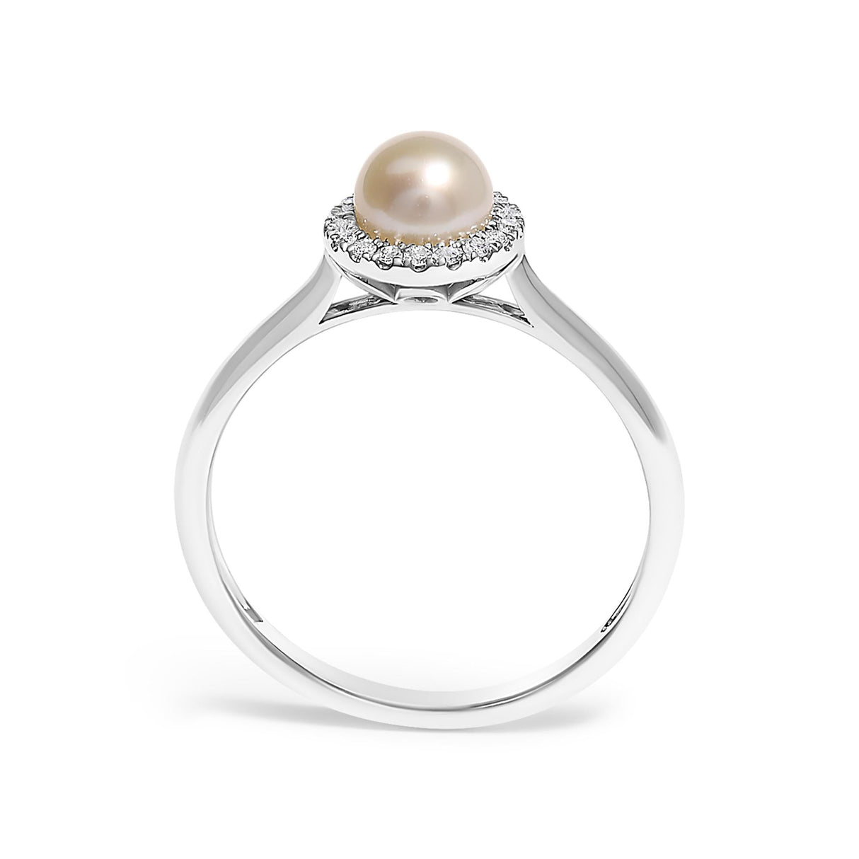 10K White Gold 5MM Cultured Freshwater Pearl and Diamond Halo Ring (I-J Color, I1-I2 Clarity)