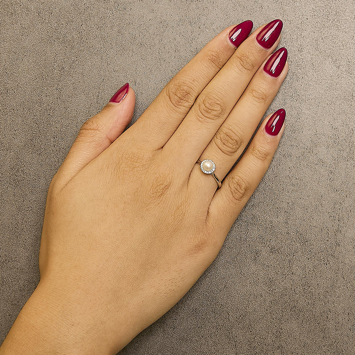10K White Gold 5MM Cultured Freshwater Pearl and Diamond Halo Ring (I-J Color, I1-I2 Clarity)