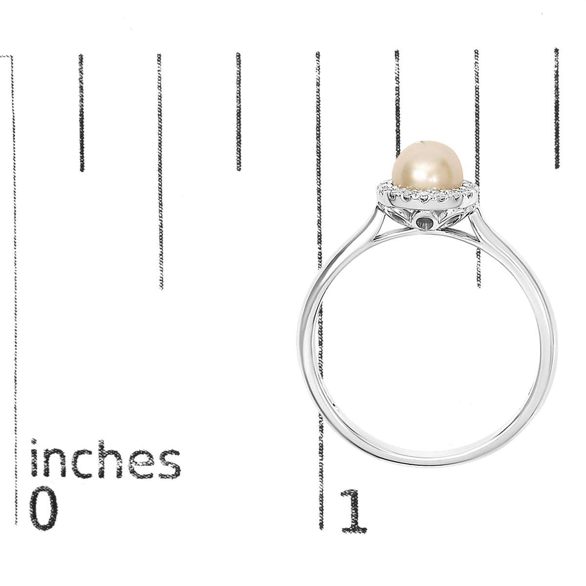 10K White Gold 5MM Cultured Freshwater Pearl and Diamond Halo Ring (I-J Color, I1-I2 Clarity)
