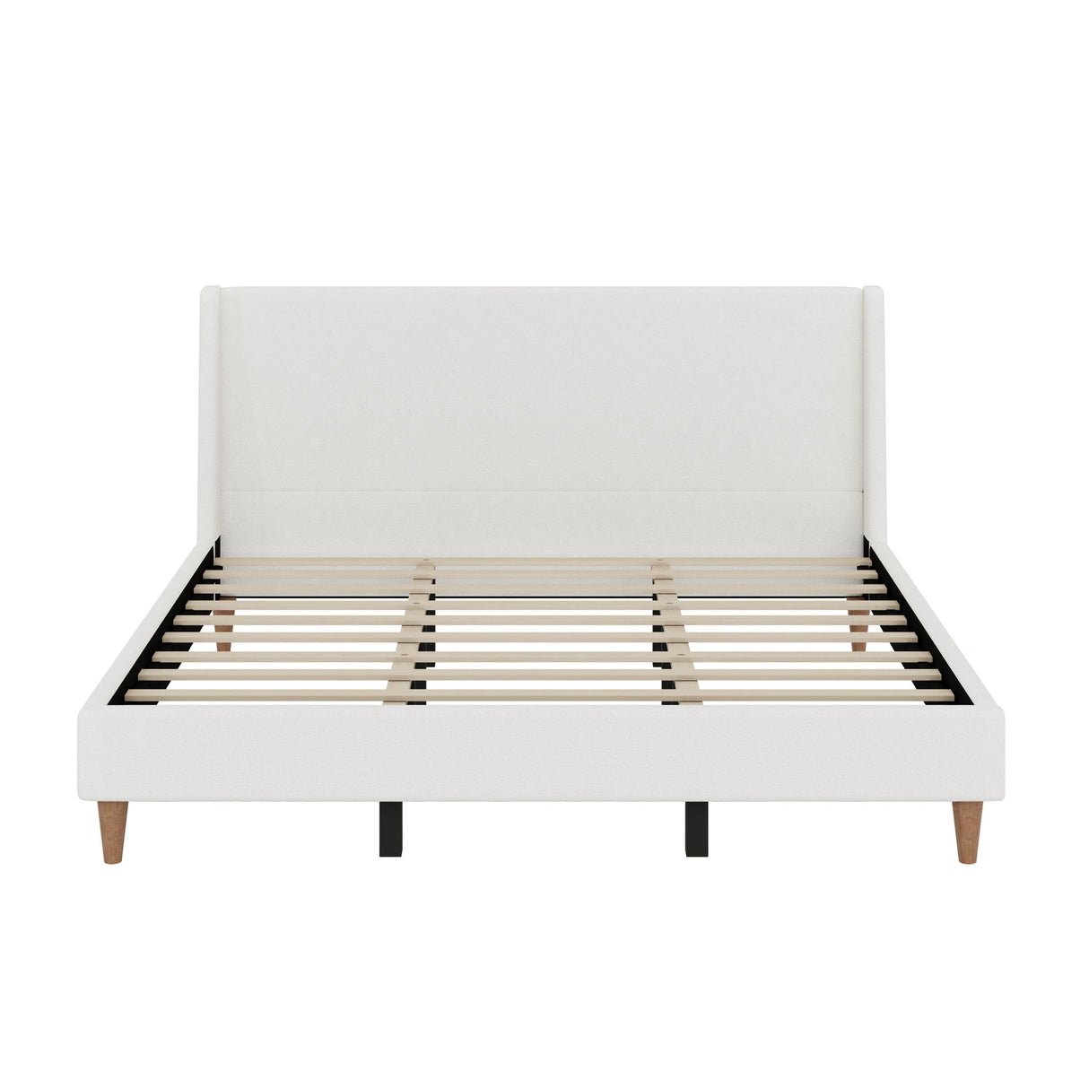 Upholstered Modern Platform Bed With Wingback Headboard