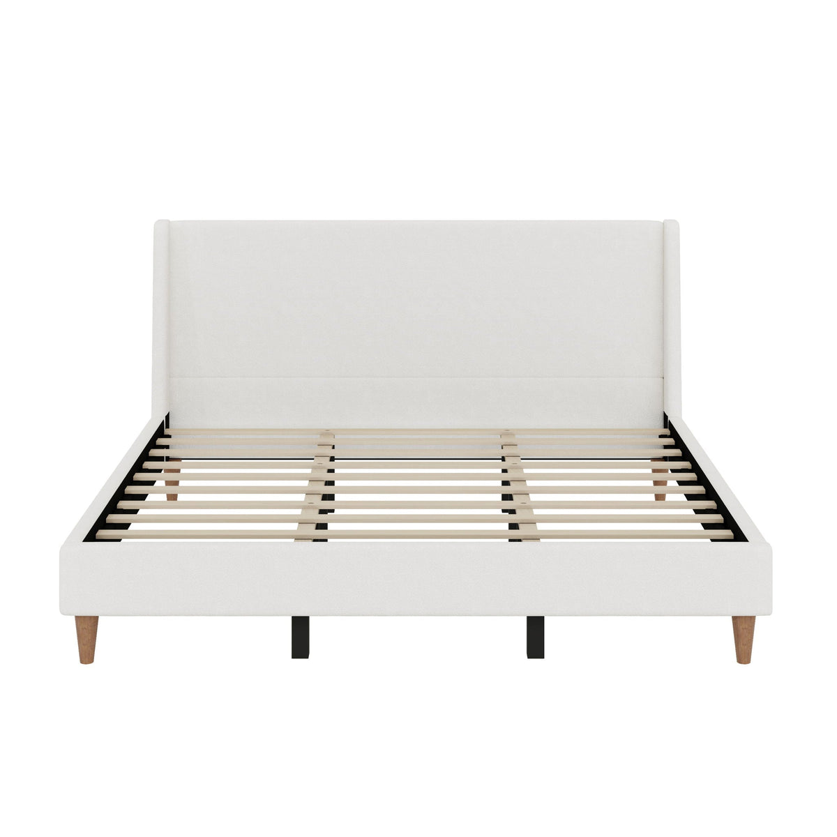 Upholstered Modern Platform Bed With Wingback Headboard
