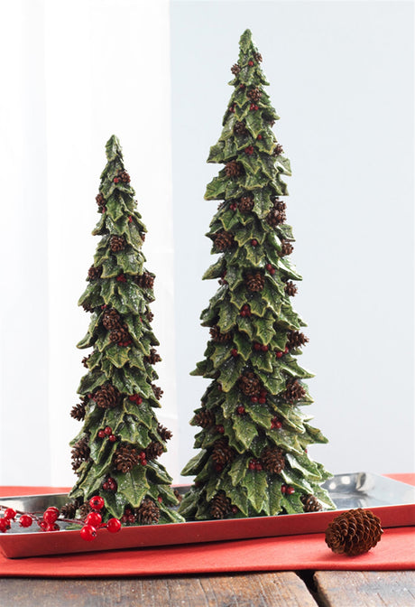 Holly-Leaf-Holiday-Trees-with-Pinecone-Accents-(Set-of-2)-Christmas-Decor