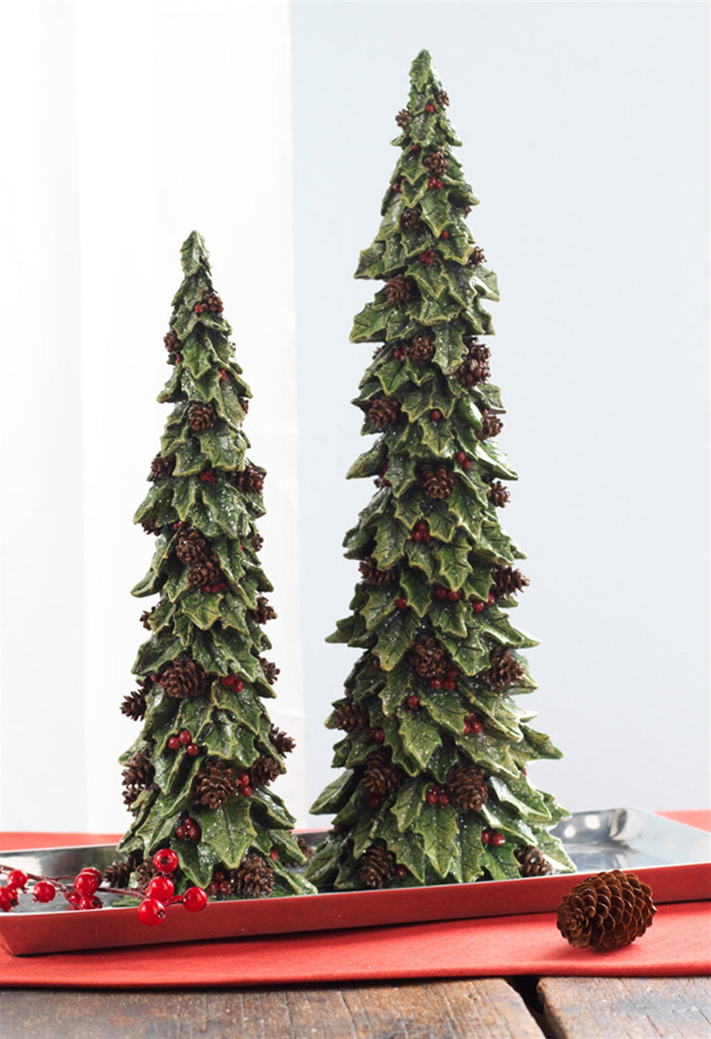 Holly-Leaf-Holiday-Trees-with-Pinecone-Accents-(Set-of-2)-Christmas-Decor
