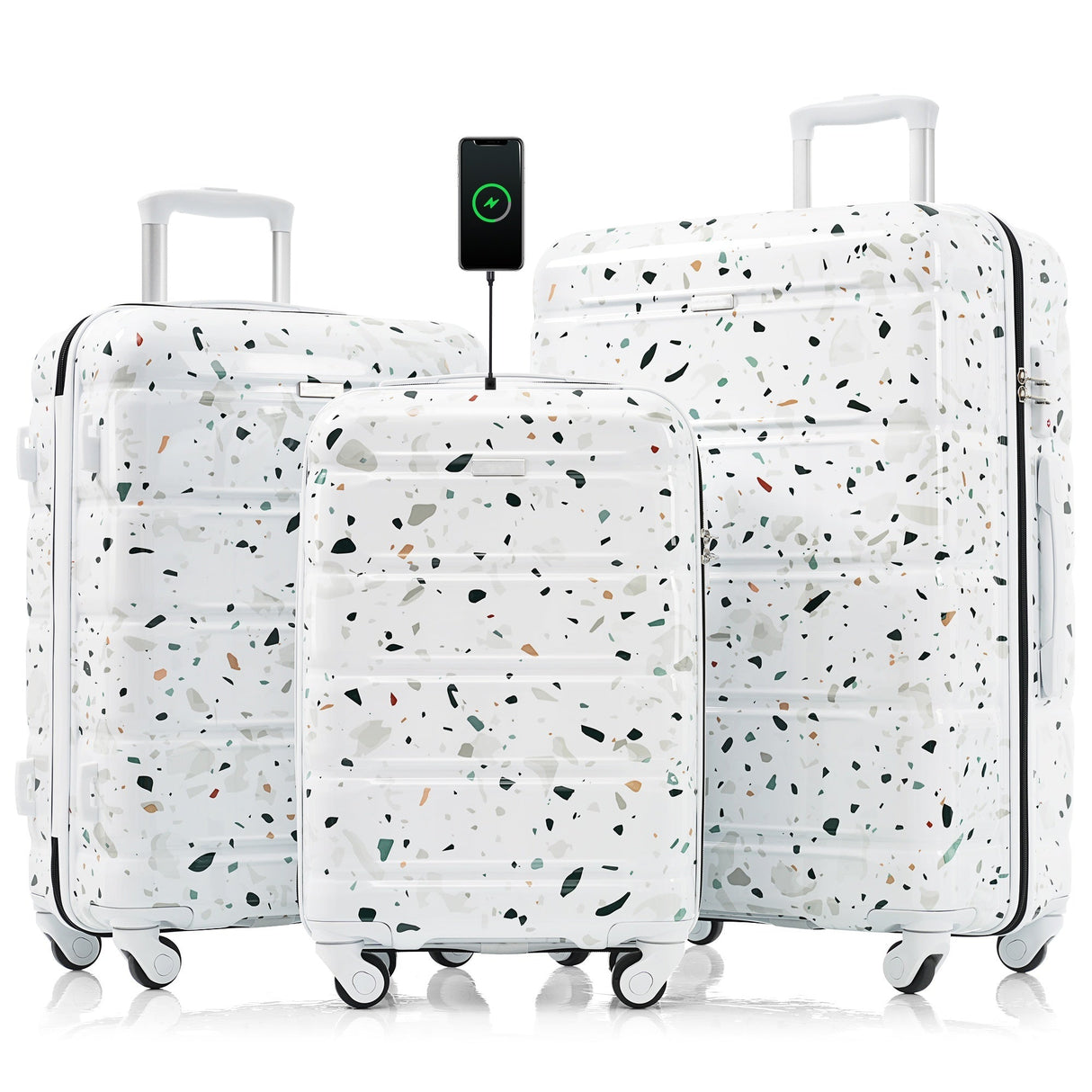 Luggage Set of 3 with USB Port and Spinner Wheels
