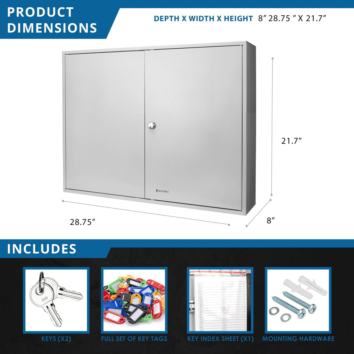 Adjustable Key Cabinet with Lock - Multiple Sizes, Gray or Black