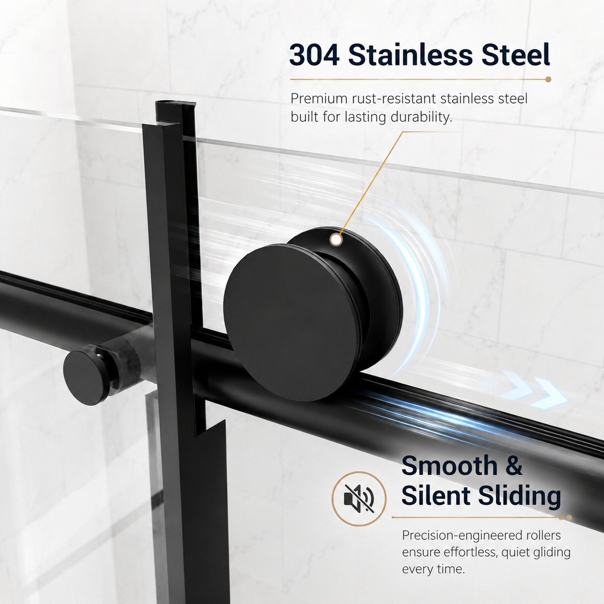 60" x 73" Frameless Sliding Shower Doors with Soft Close - Glass